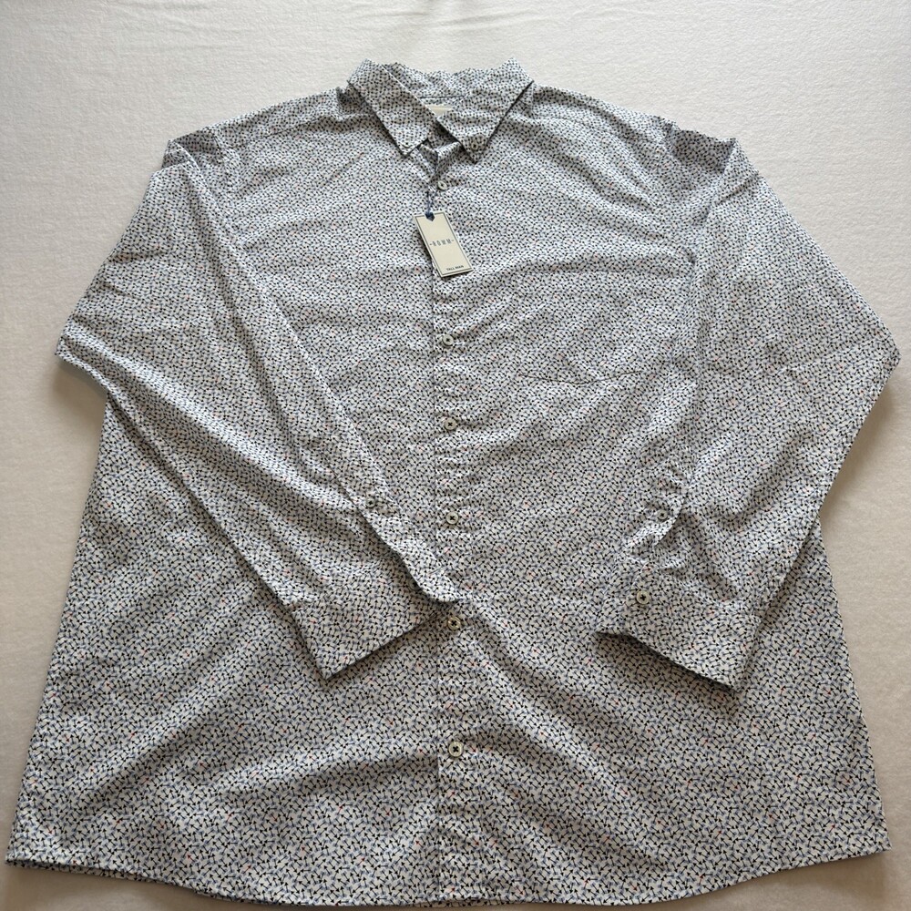 Rowm Arrow Print Dress Button Down Shirt White Men's 2XB
